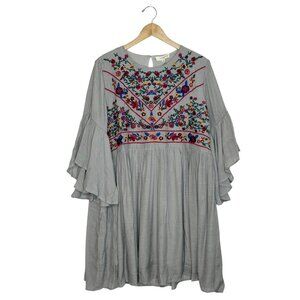 UMGEE Embroidered Bell Sleeve Tunic Dress